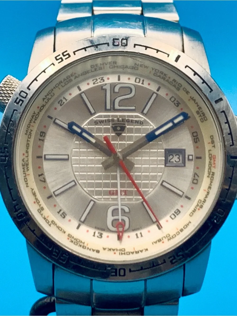 SWISS LEGEND GMT WORLDTIMER Men’s Wristwatch Swiss Movt St Steel Works New Batt